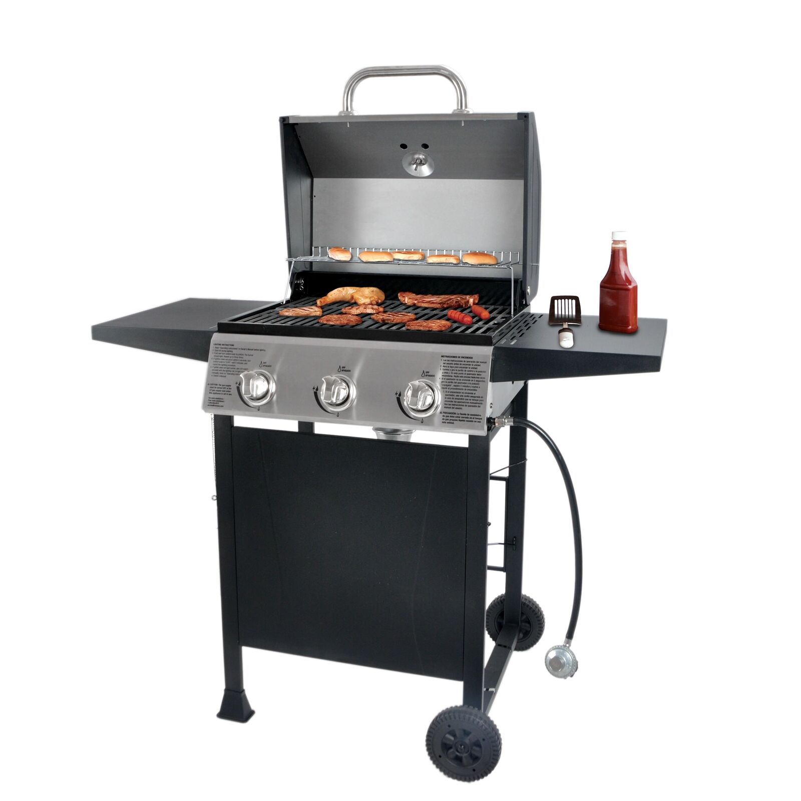 Gas Grill Liquid Propane Black and Silver/Porcelain and Stainless Steel 3-Burner - Fresh Stock Dated February 2026