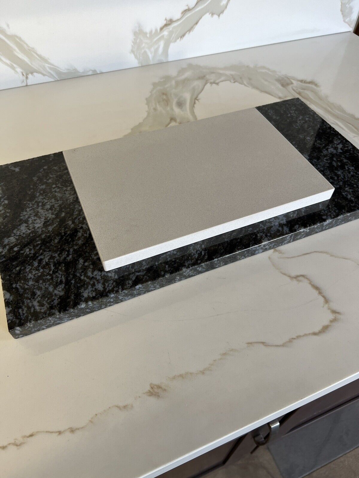 Quartz Stone Multi-Use Hot Cooking Stone & Cutting Board (12” x 8”) Smoked Grey - Fresh Stock Dated February 2026