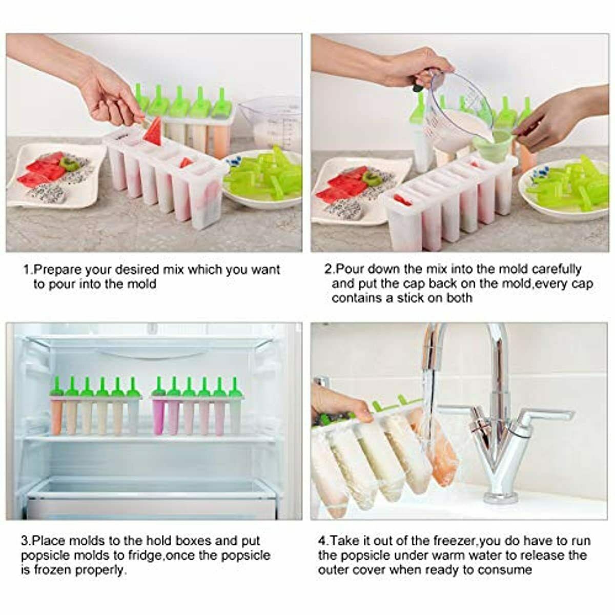 Popsicle Molds 6 Ice Pop Mold Reusable Ice Cream Maker Set with Funnel Brush - Fresh Stock Dated February 2026