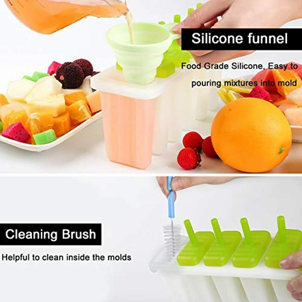 Popsicle Molds 6 Ice Pop Mold Reusable Ice Cream Maker Set with Funnel Brush - Fresh Stock Dated February 2026