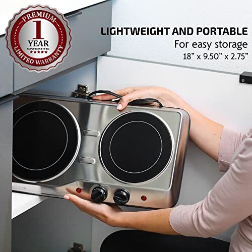 Electric Cooktop Burner Infrared Ceramic Glass Hot Plate 2 Two Cooking Stove NEW - Fresh Stock Dated February 2026