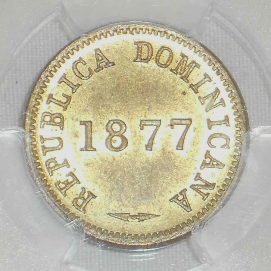 1877 Dominican Republic Small Brass Coin One Centavo Uncirculated PCGS MS63 - Fresh Stock Dated December 2025