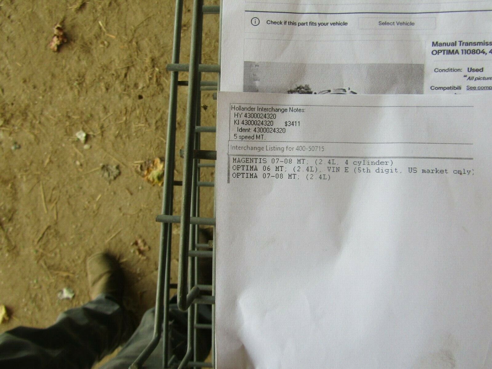 Manual Transmission 5 SPEED 06-08 KIA OPTIMA 2.4L 160411 400-50715 - Fresh Stock Dated January 2026