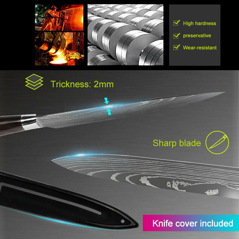 Kitchen Knife Set Japanese Stainless Steel Chef's Knives With Block Sharpener - Fresh Stock Dated January 2026