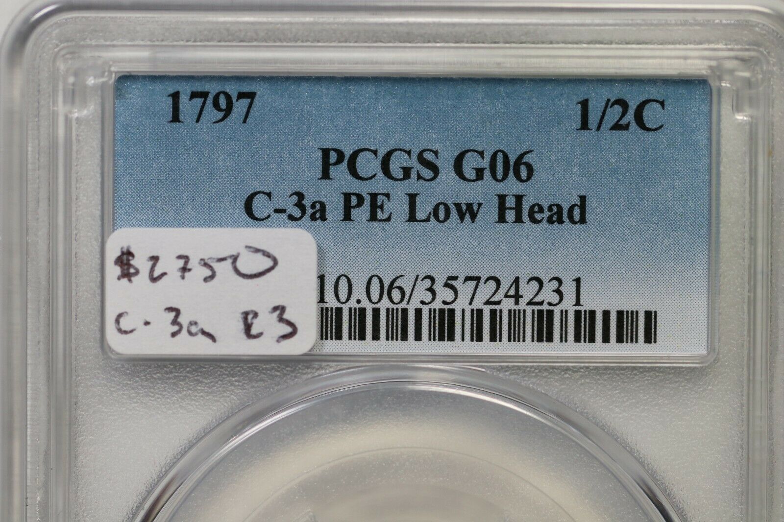 1797 C-3a R-3 PCGS G 06 Plain Edge Low Head Liberty Cap Half Cent Coin 1/2c - Fresh Stock Dated December 2025
