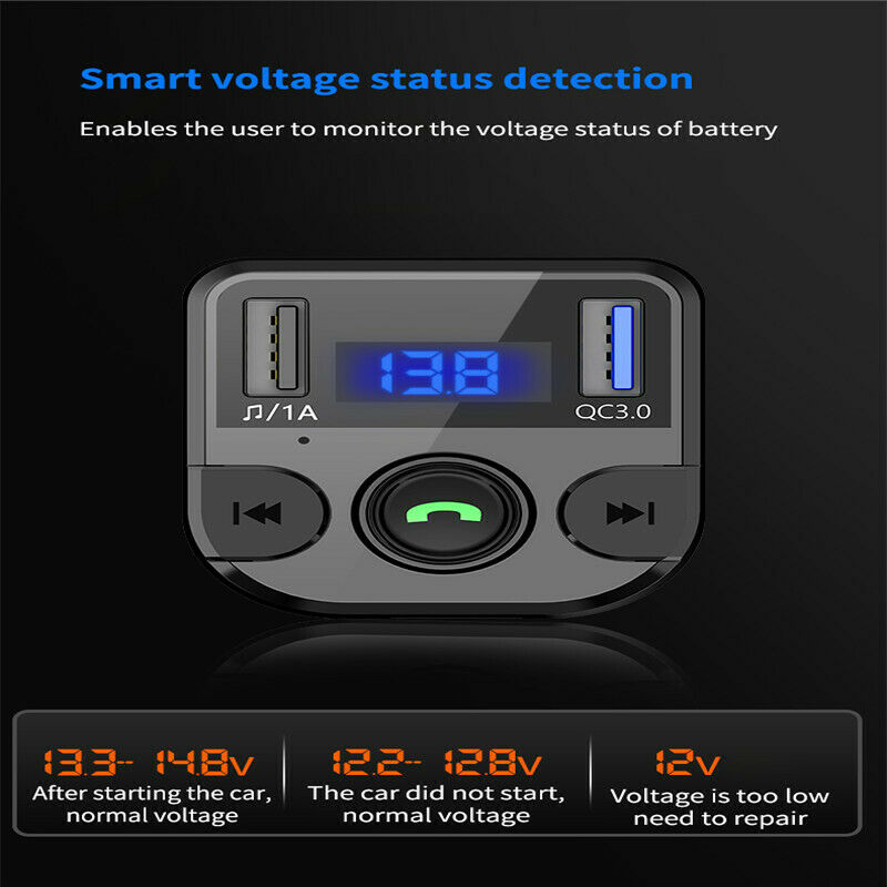 Wireless Bluetooth 5.0 FM Transmitter Handsfree Kit QC3.0 Car Dual USB Charger - Fresh Stock Dated December 2025