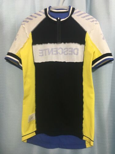 M VINTAGE 1980s DESCENTE JAPAN Cycling Jersey YELLOW Royal Blue 65% COTTON BLEND - Fresh Stock Dated December 2025