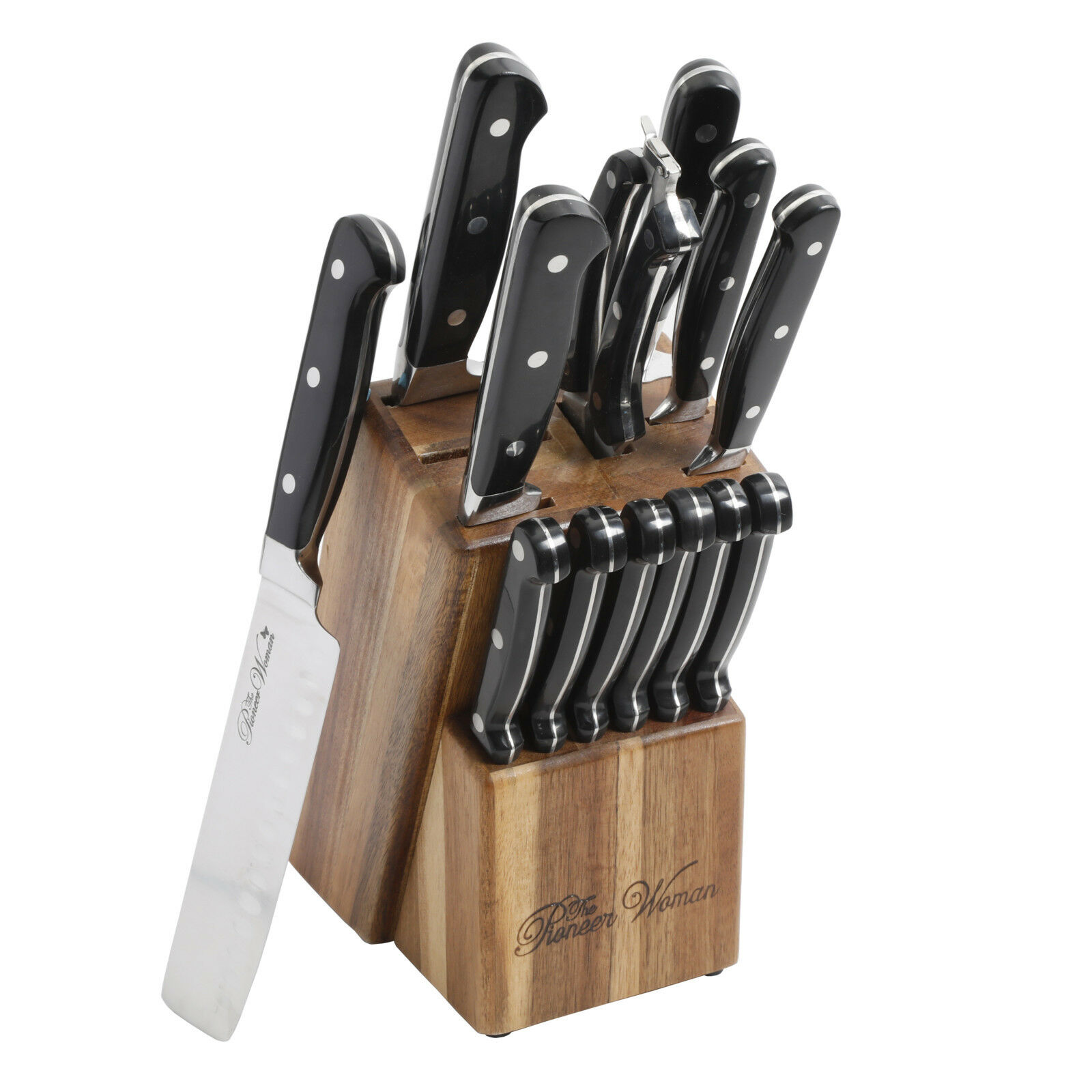 The Pioneer Woman Cowboy Rustic 14-Piece Cutlery Set w/ Wood Block Black New - Fresh Stock Dated January 2026