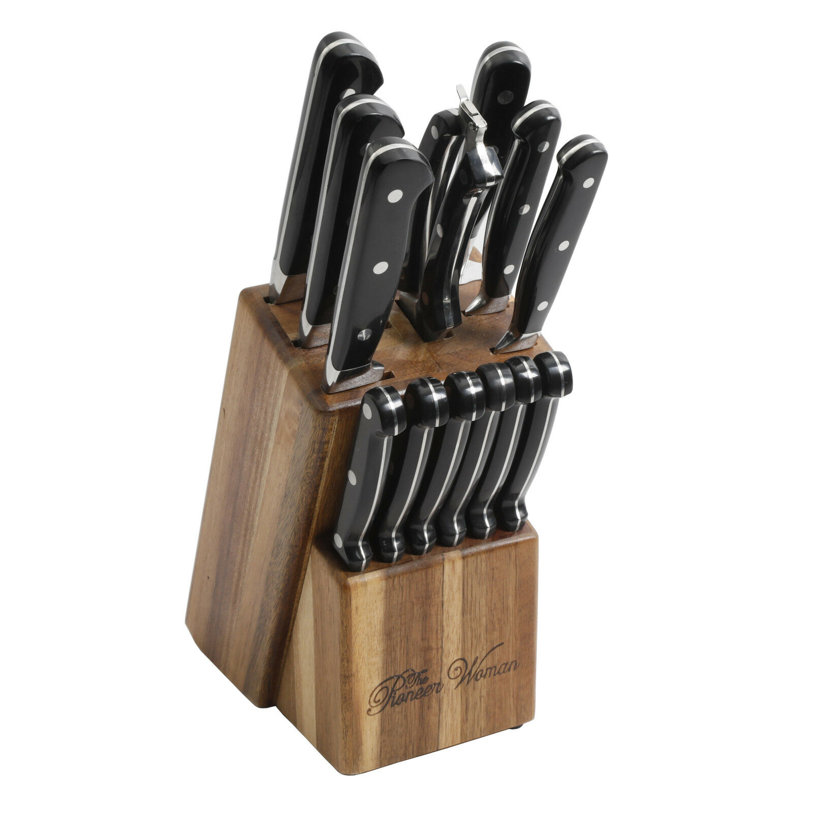 The Pioneer Woman Cowboy Rustic 14-Piece Cutlery Set w/ Wood Block Black New - Fresh Stock Dated January 2026