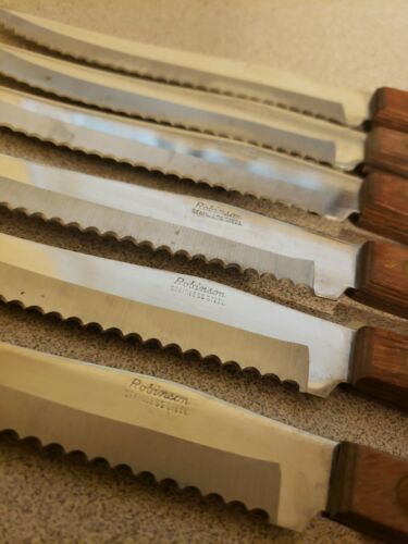 Vtg Set Of 6 Robinson Stainless Serrated Blade Steak knives - Fresh Stock Dated January 2026