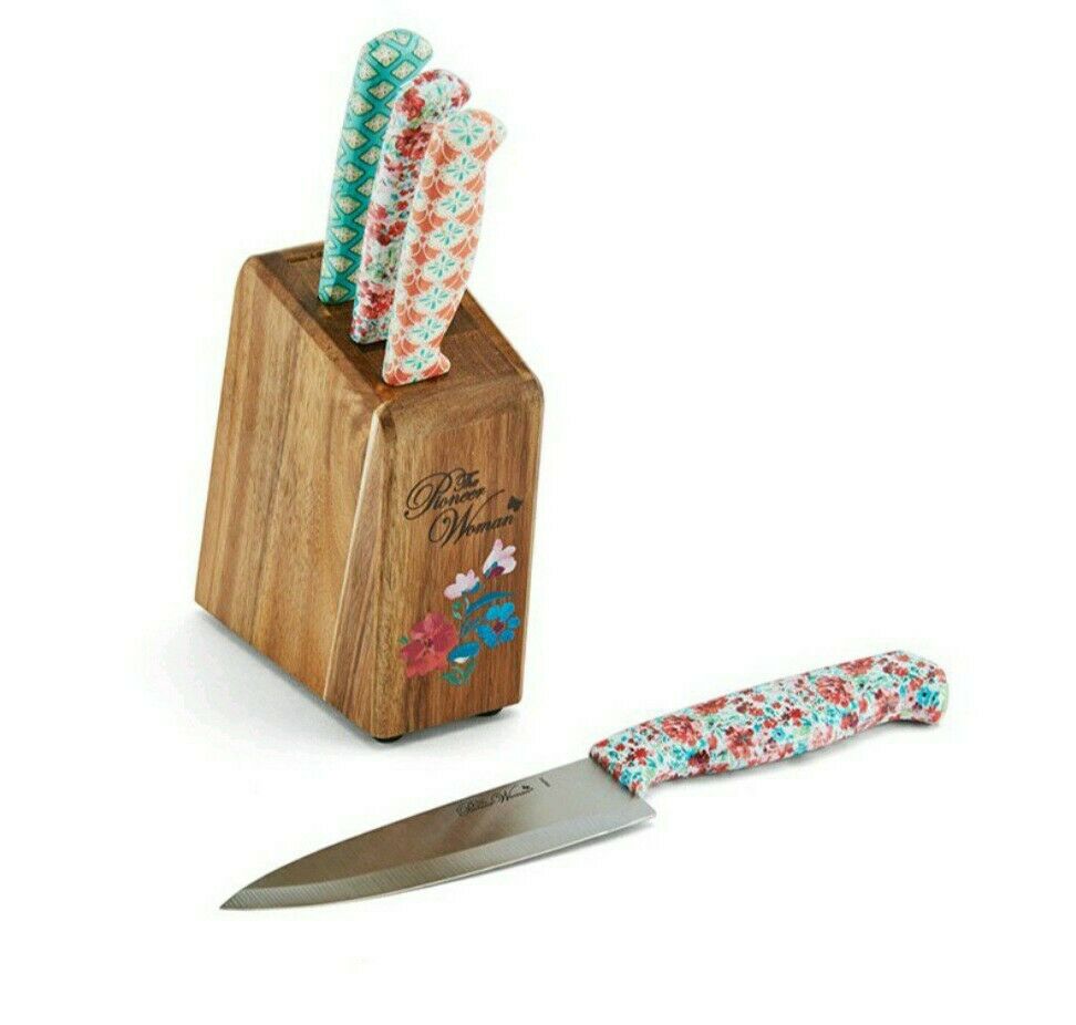 Pioneer Woman ~ Ree Drummond ~ 5-Piece Cutlery/Knife Block Set ~ Gorgeous Garden - Fresh Stock Dated January 2026