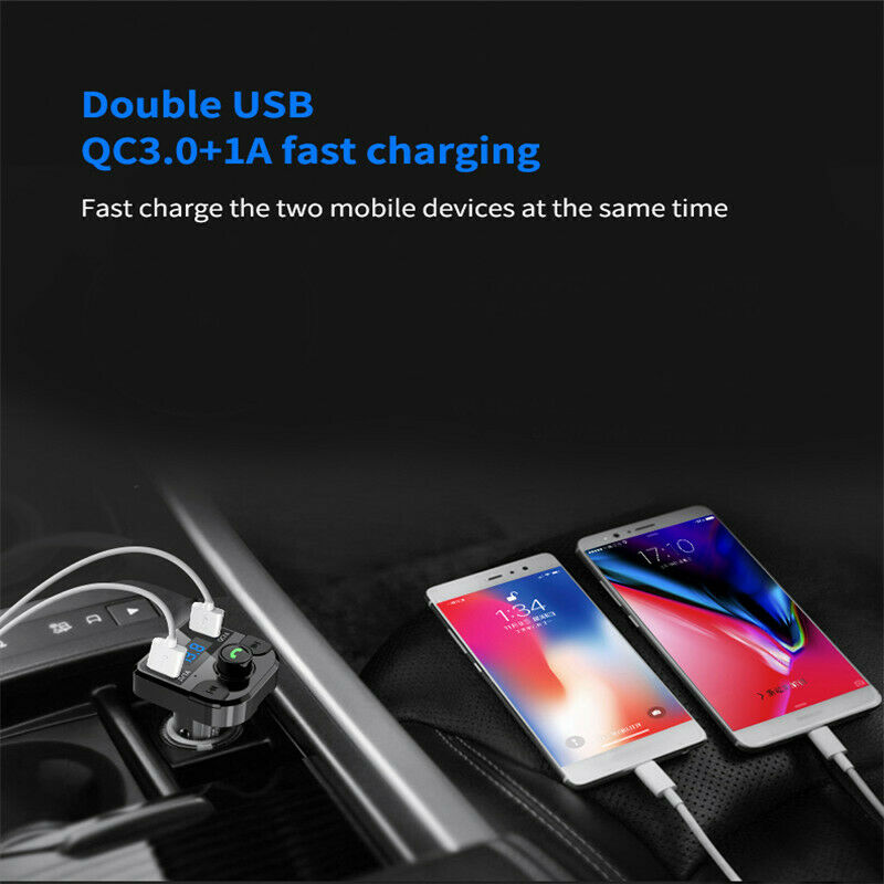 Wireless Bluetooth 5.0 FM Transmitter Handsfree Kit QC3.0 Car Dual USB Charger - Fresh Stock Dated December 2025