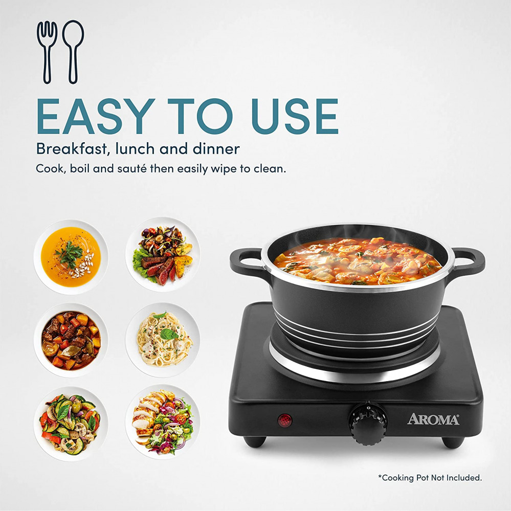 Aroma Housewares AHP-303 Single Burner Hot Plate, Black - Fresh Stock Dated February 2026