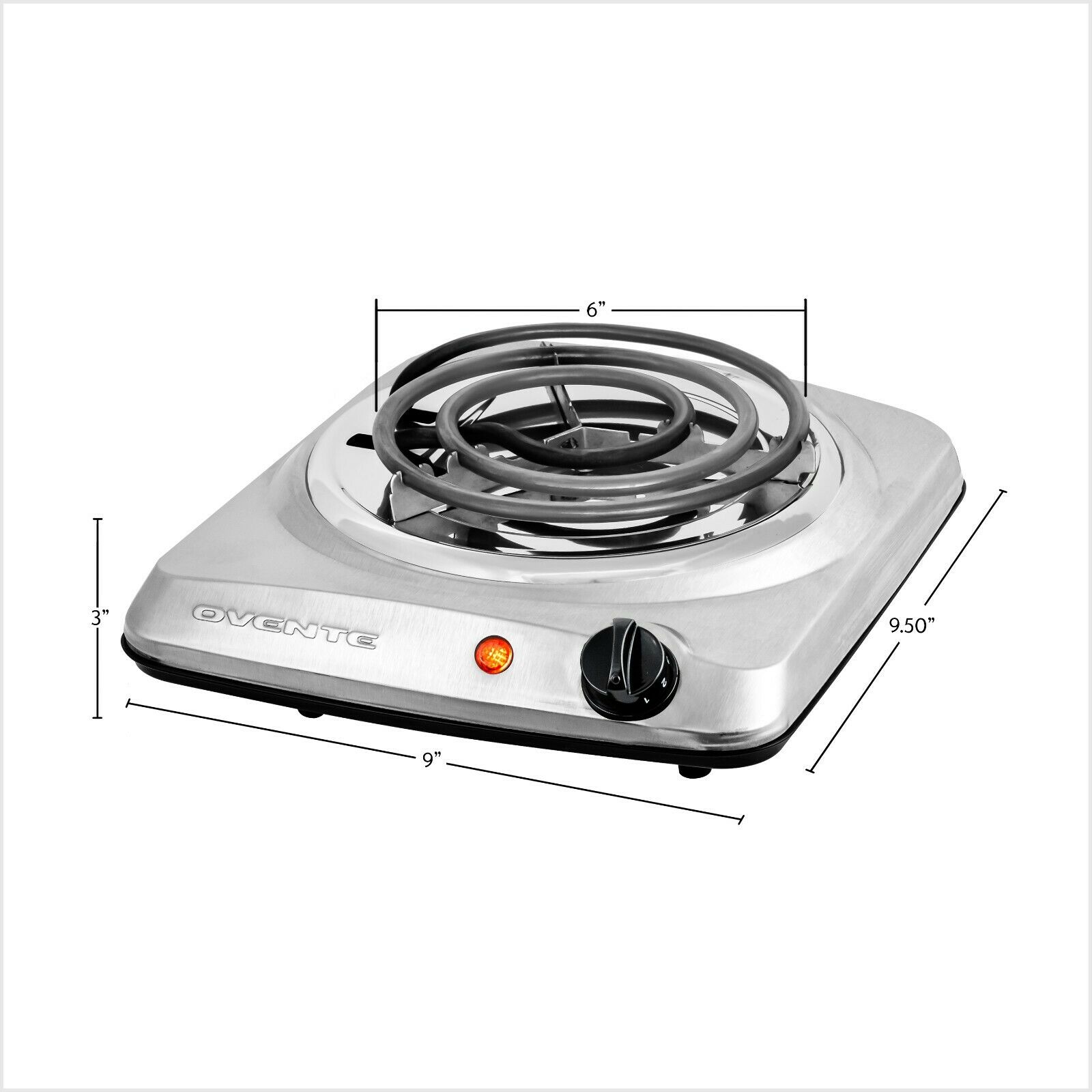 Ovente Electric Single Coil Burner 6 Inch Hot Plate Cooktop 1000W Silver BGC101S - Fresh Stock Dated February 2026