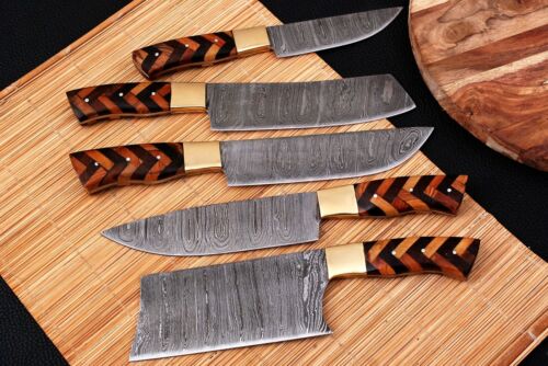 5 Pieces Custom HANDMADE FORGED DAMASCUS STEEL CHEF KNIFE KITCHEN Knives SET - Fresh Stock Dated January 2026