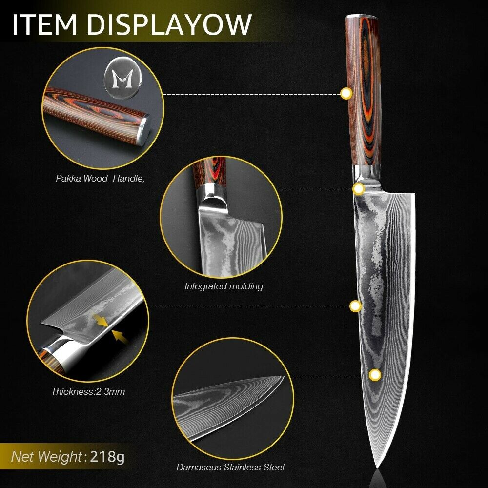 Kitchen Damascus Steel Chef Knife Set Handmade VG10 67 Layers Knives Wood Handle - Fresh Stock Dated January 2026