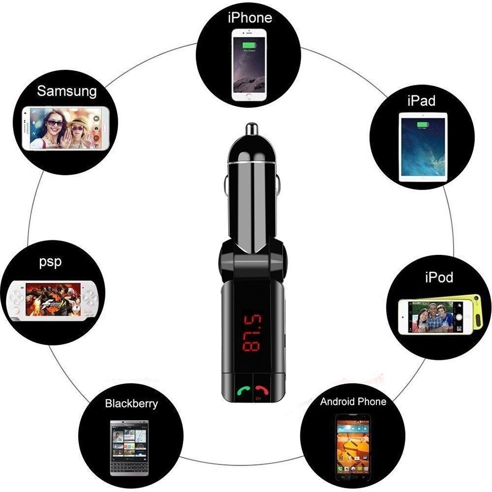 Bluetooth FM Transmitter + 2 USB Charger LCD Cell Handsfree Car Van Truck SUV - Fresh Stock Dated December 2025