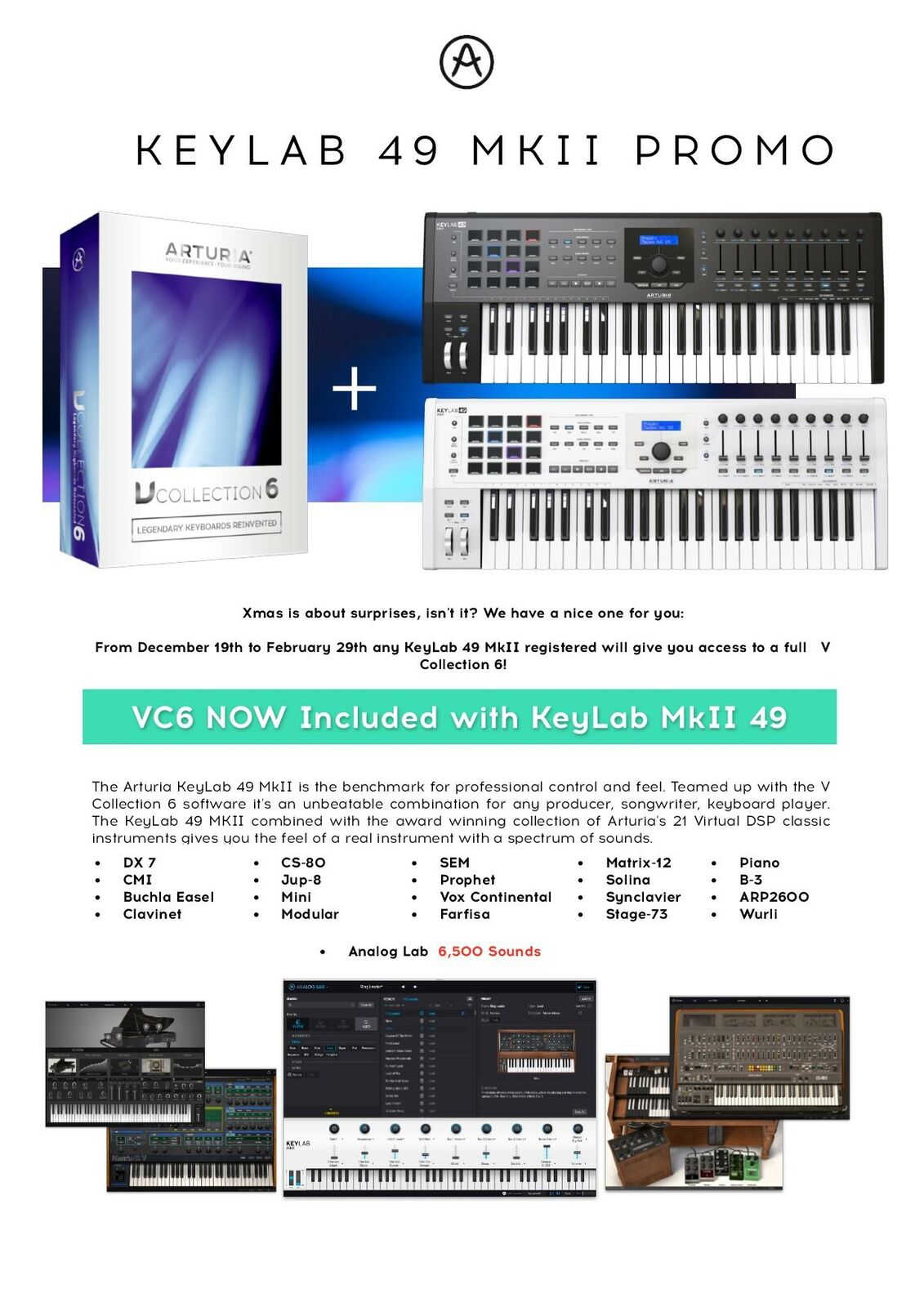 Arturia KeyLab 49 MK2 MIDI Keyboard Controller W. Ableton LiveLite +More BLACK - Fresh Stock Dated December 2025