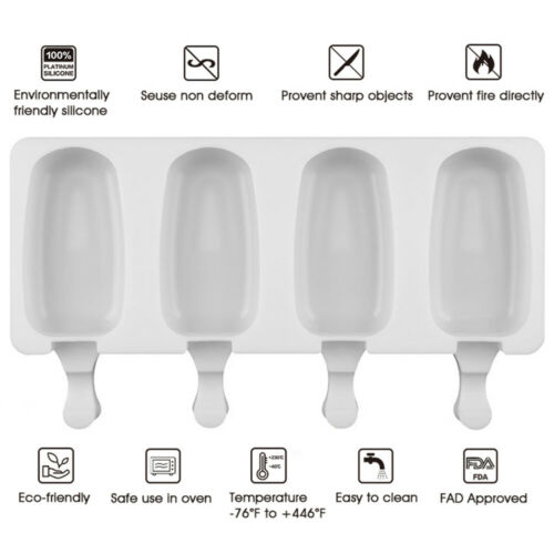 4 Cell Silicon Big Size Ice Cream Mold DIY Frozen Dessert Juice Popsicle Maker - Fresh Stock Dated February 2026