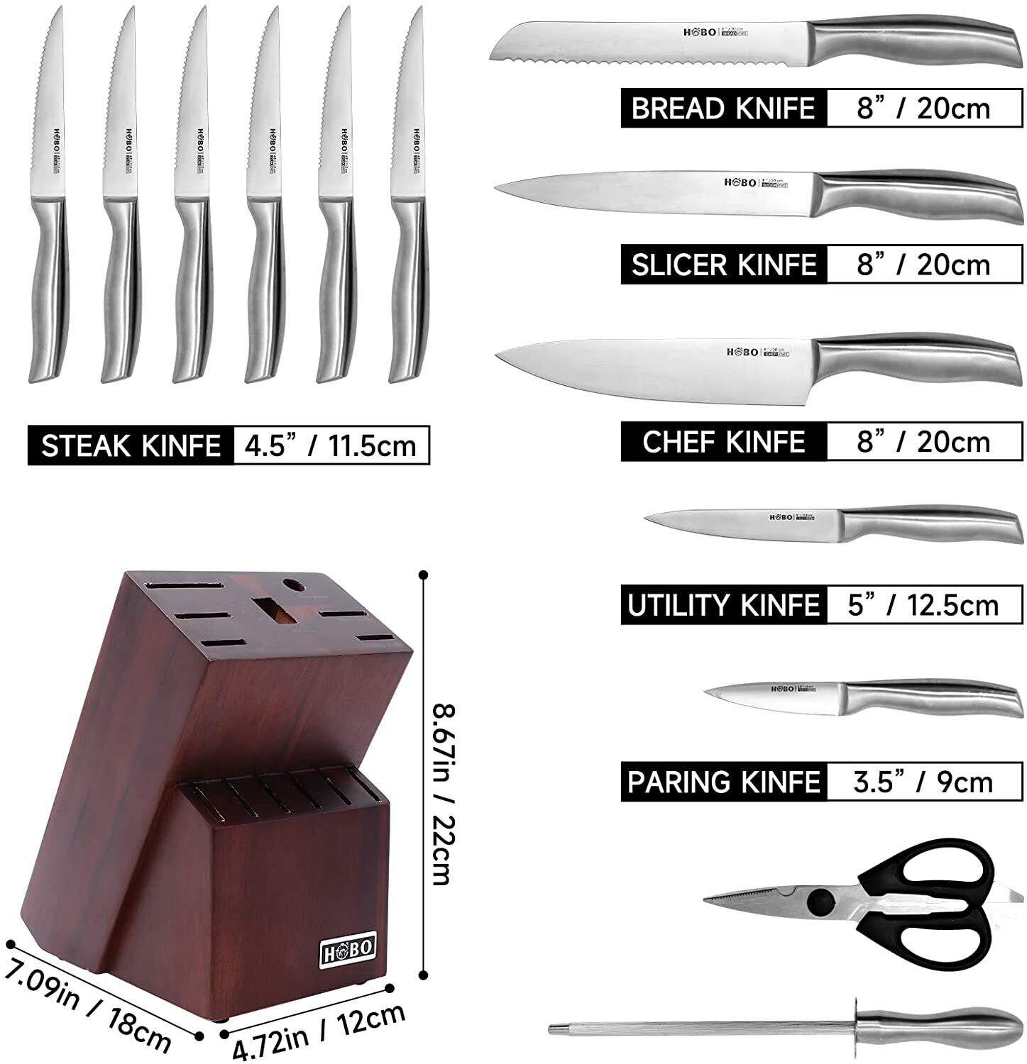 Knife Set, 14 Piece Kitchen Knife Set with Block, Chef Knife set with Sharpener - Fresh Stock Dated February 2026
