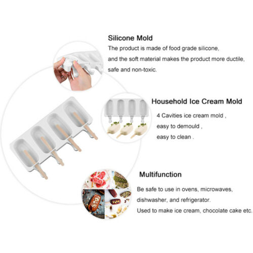 4 Cell Silicon Big Size Ice Cream Mold DIY Frozen Dessert Juice Popsicle Maker - Fresh Stock Dated February 2026