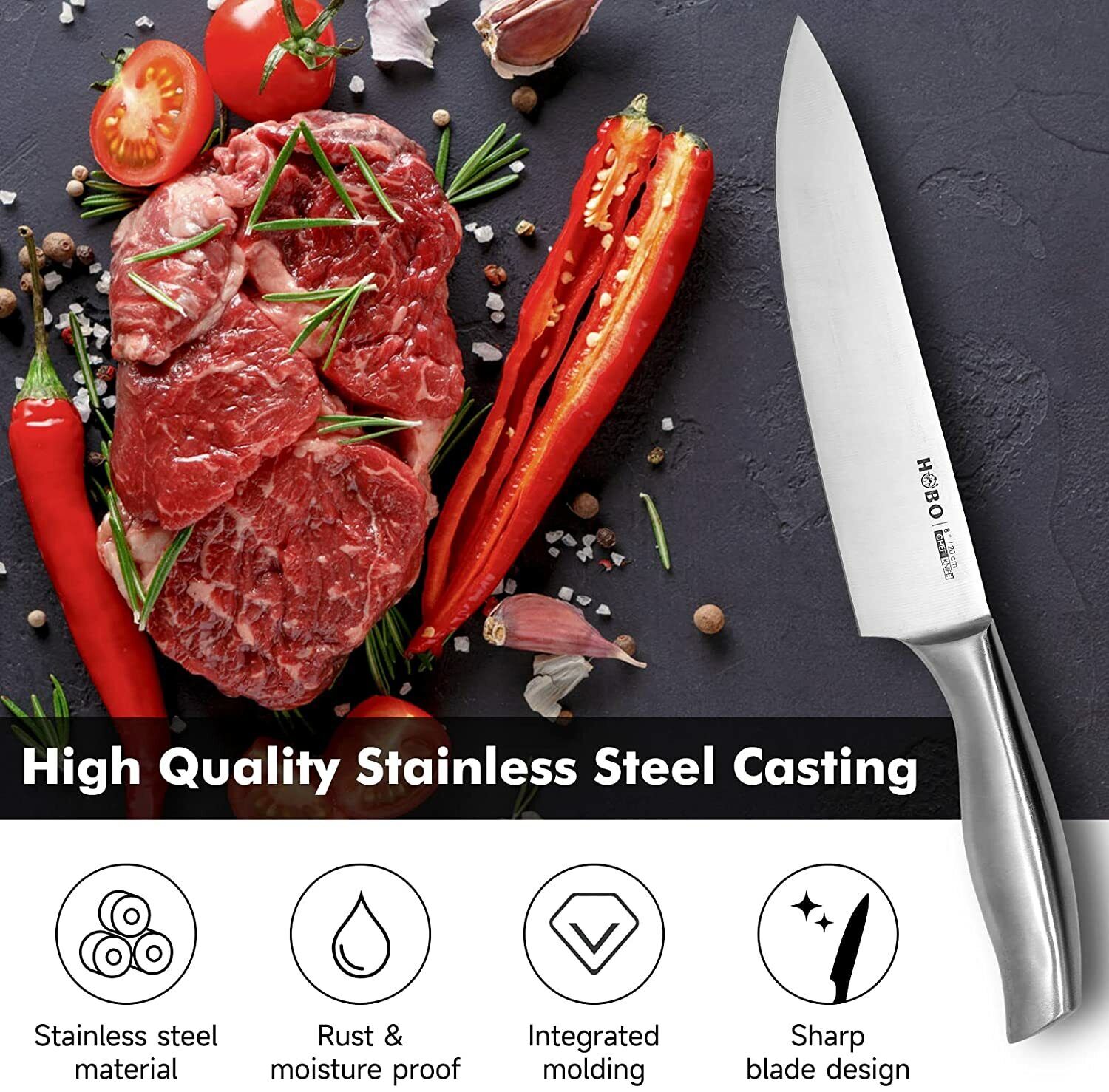 Knife Set, 14 Piece Kitchen Knife Set with Block, Chef Knife set with Sharpener - Fresh Stock Dated February 2026