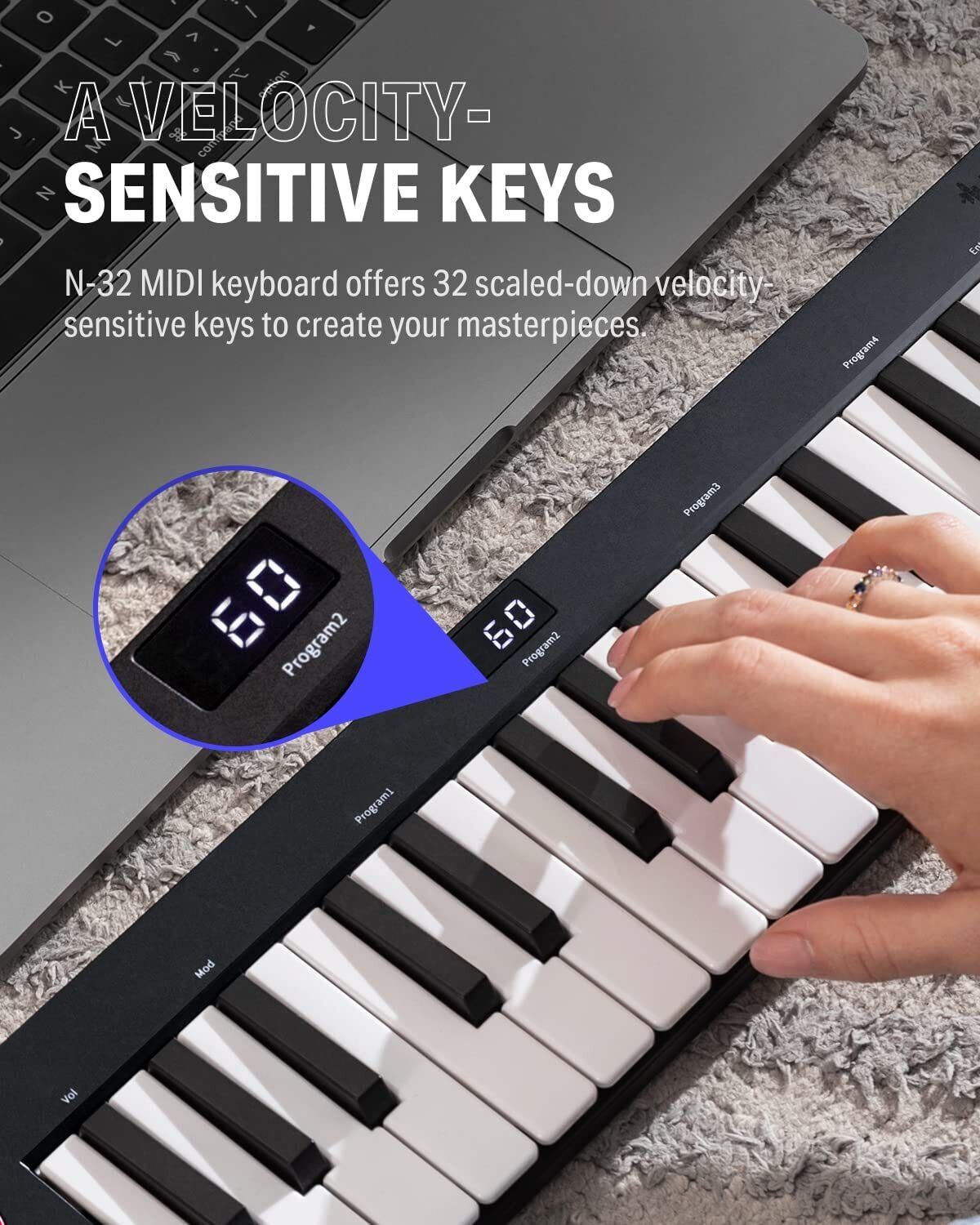 Donner 32-Key MIDI Keyboard Controller Sequencer Mini with Digital Tube Screen - Fresh Stock Dated December 2025