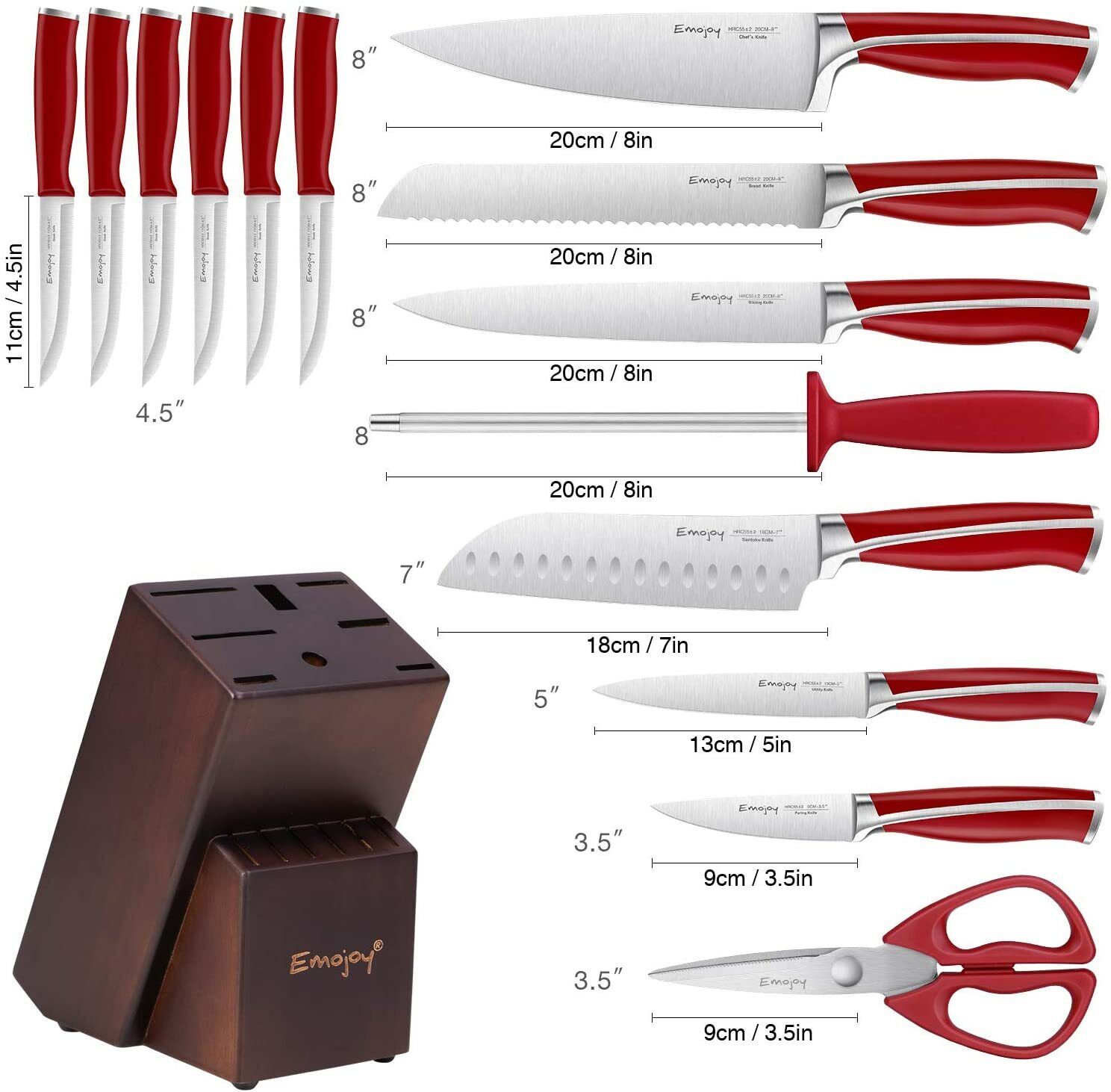 Knife Set, 15-Piece Kitchen Knife Set with Block Wooden German Stainless Steel - Fresh Stock Dated February 2026