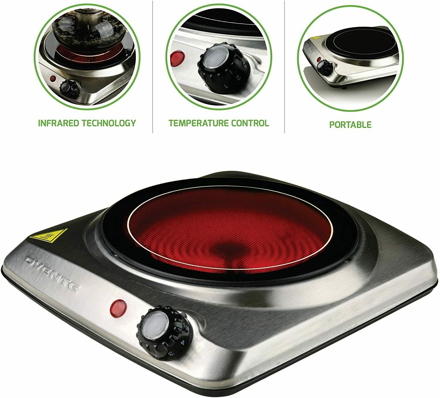 Ovente Electric Glass Infrared Burner 7 Inch Single Hot Plate Silver BGI101S - Fresh Stock Dated February 2026