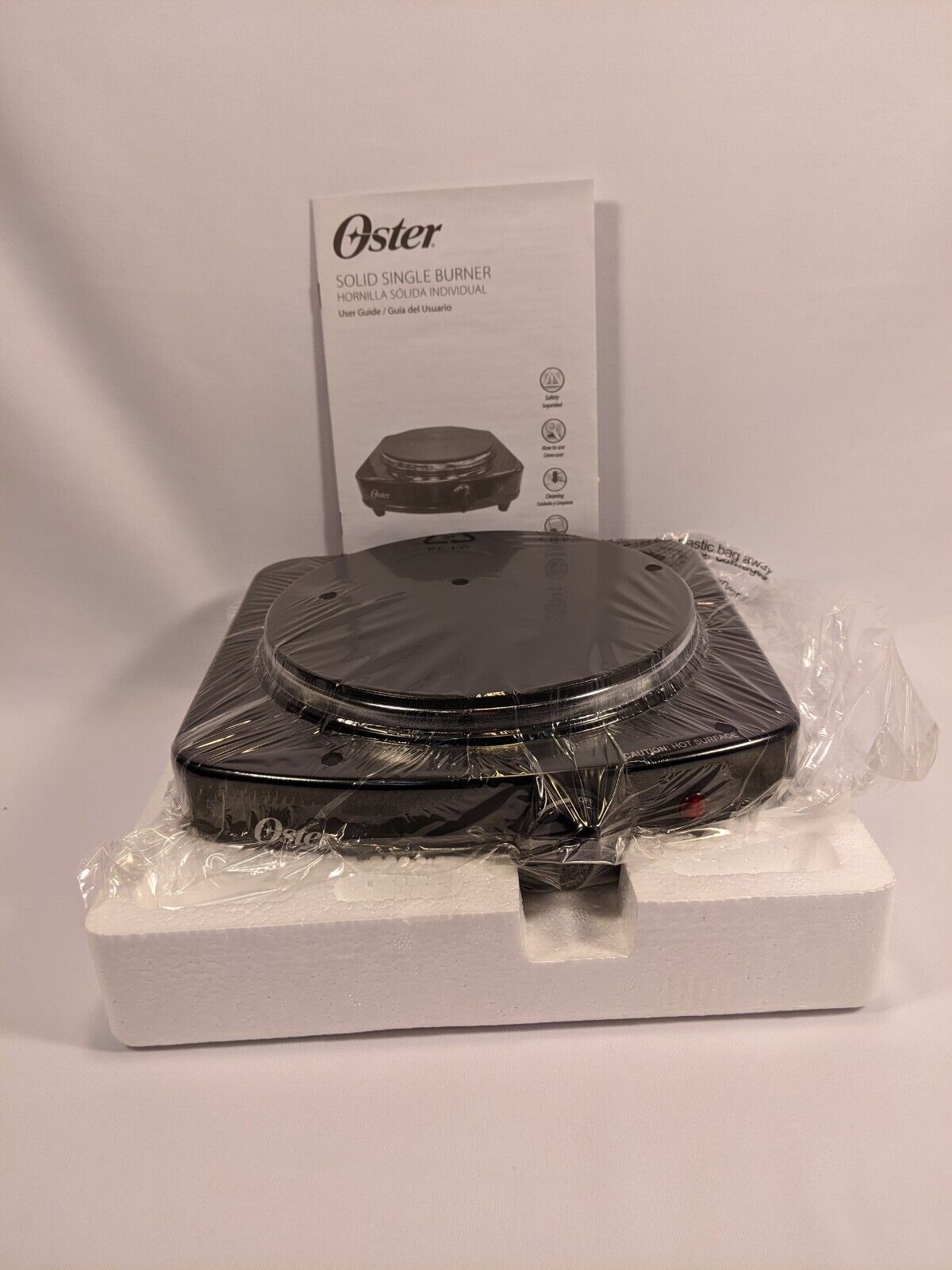 Oster Solid Single Burner Adjustable Hotplate Black CKSTSB100-B 900 Watts - Fresh Stock Dated February 2026
