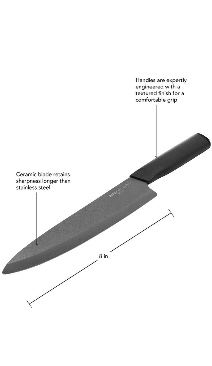New KitchenAid Black 8 Inch Ceramic Stays Sharp 10 x Longer Chef's Knife - Fresh Stock Dated February 2026