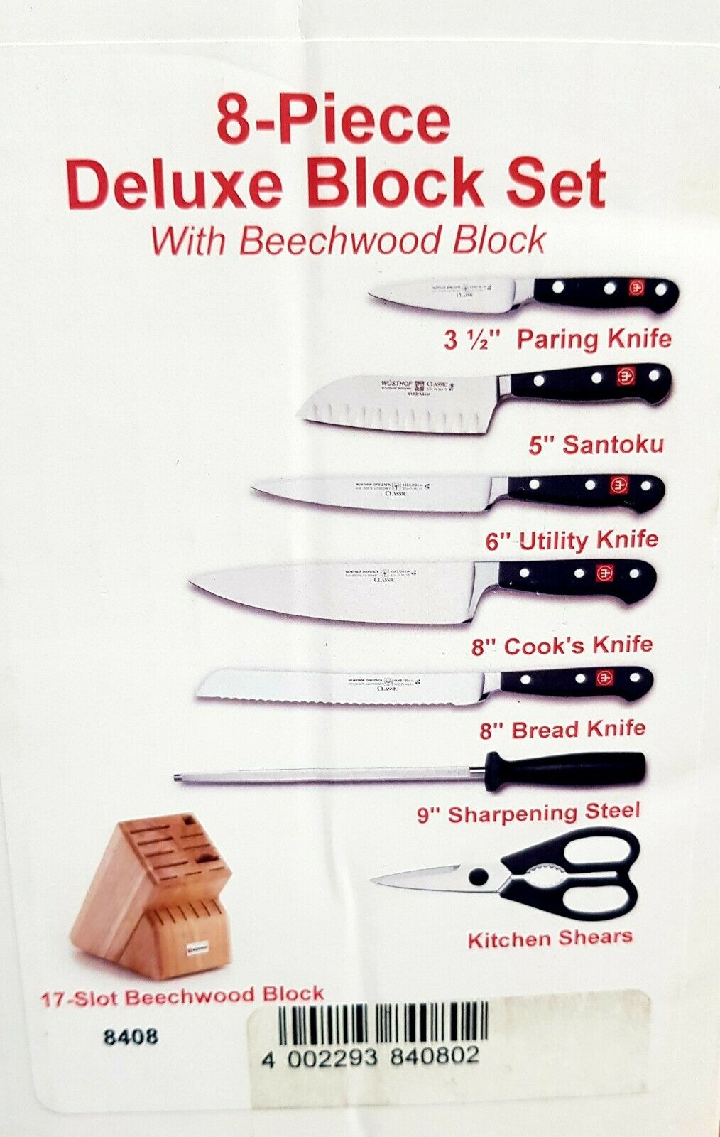 Wusthof Classic - Eight Piece Deluxe Block Set - 8408 - Fresh Stock Dated January 2026