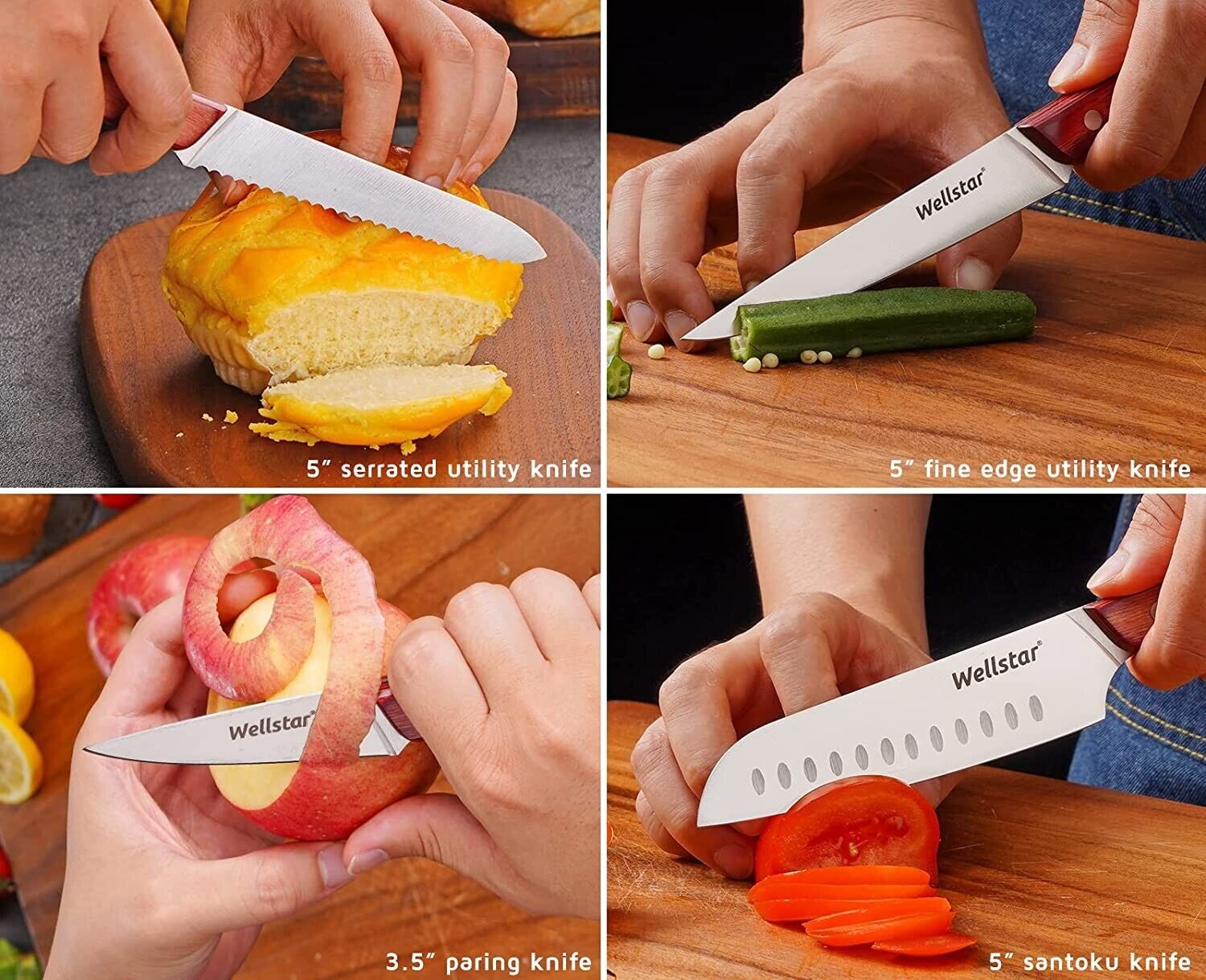 Knife Set, 15-Piece Kitchen Knife Set with Block Wooden German Stainless Steel - Fresh Stock Dated February 2026