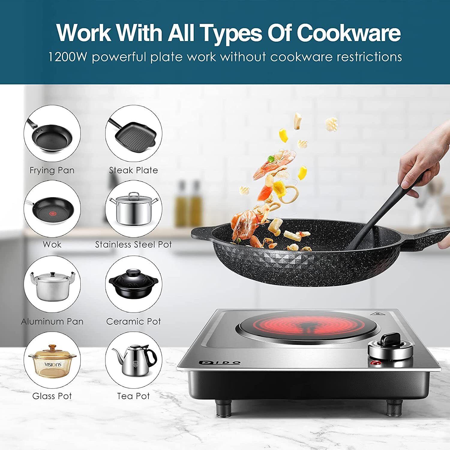 1200W Electric Hot Plate, Portable Ceramic Countertop Infrared Burner - Fresh Stock Dated February 2026