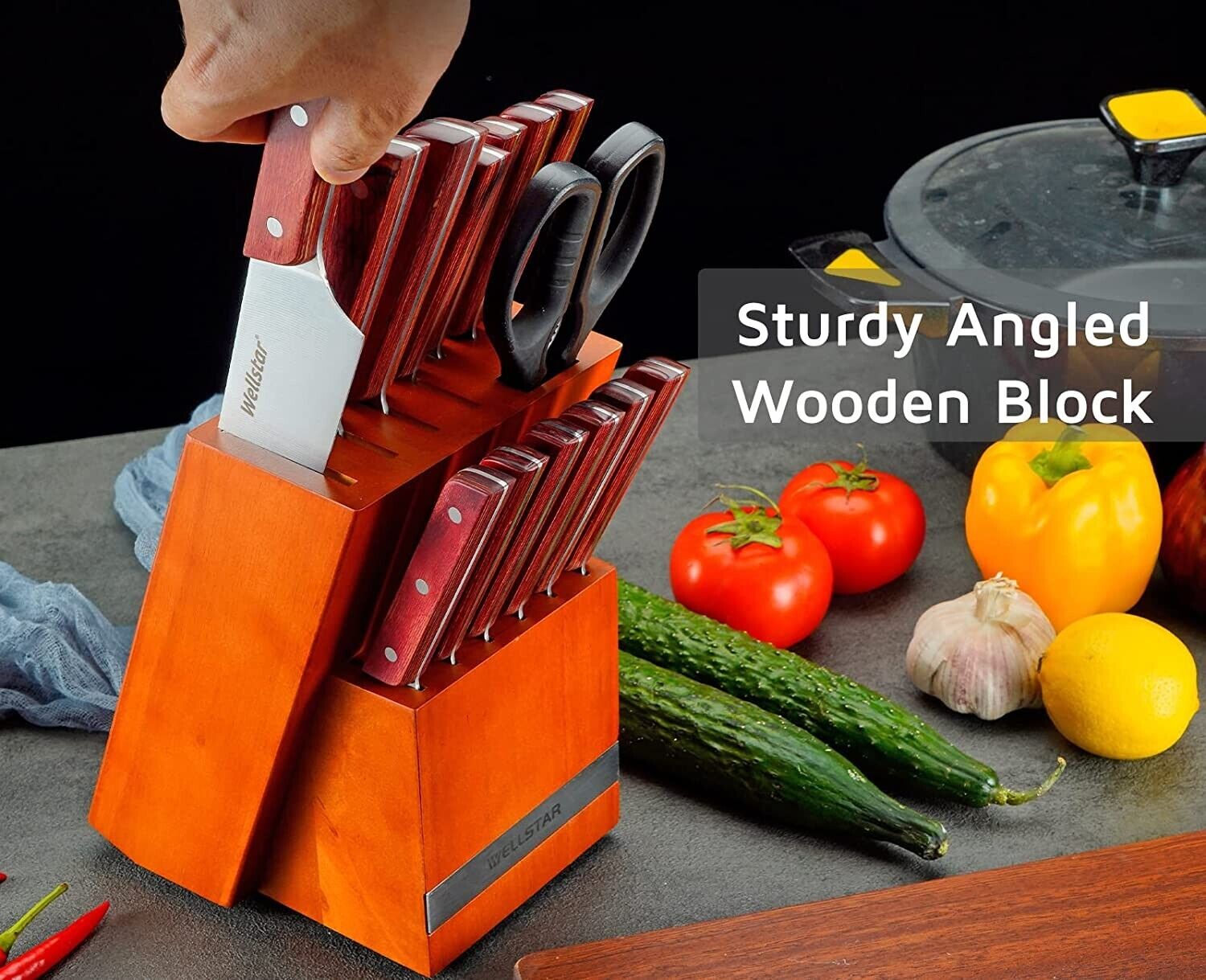 Knife Set, 15-Piece Kitchen Knife Set with Block Wooden German Stainless Steel - Fresh Stock Dated February 2026