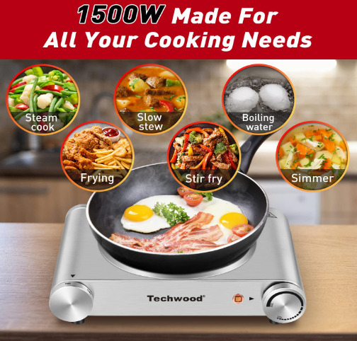 Techwood Hot Plate Single Burner for Cooking - Fresh Stock Dated February 2026