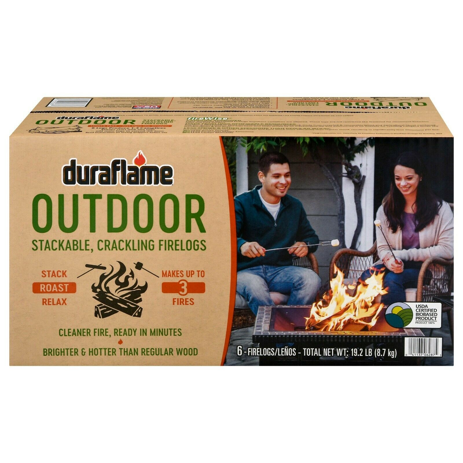 Duraflame Outdoor Crackling Firelogs, 6 Logs for up to 3 Campfires - Fresh Stock Dated January 2026