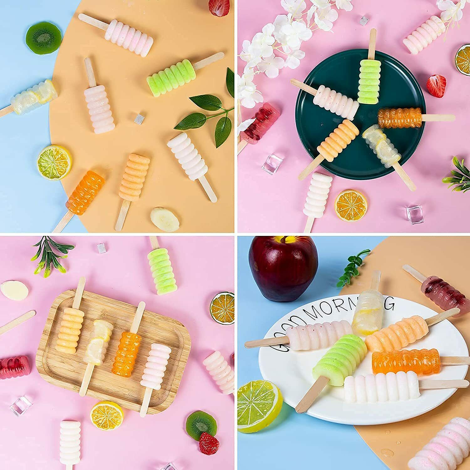 2 Pack 4 Cell Popsicle Molds Silicone DIY Frozen Juice Ice Cream Lolly Pop Mould - Fresh Stock Dated February 2026