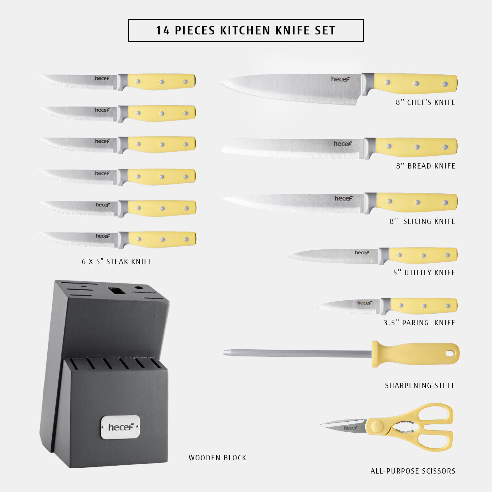 14 PCS Kitchen Knife Block Set With Wooden Block Stainless Steel Cutlery Set - Fresh Stock Dated February 2026