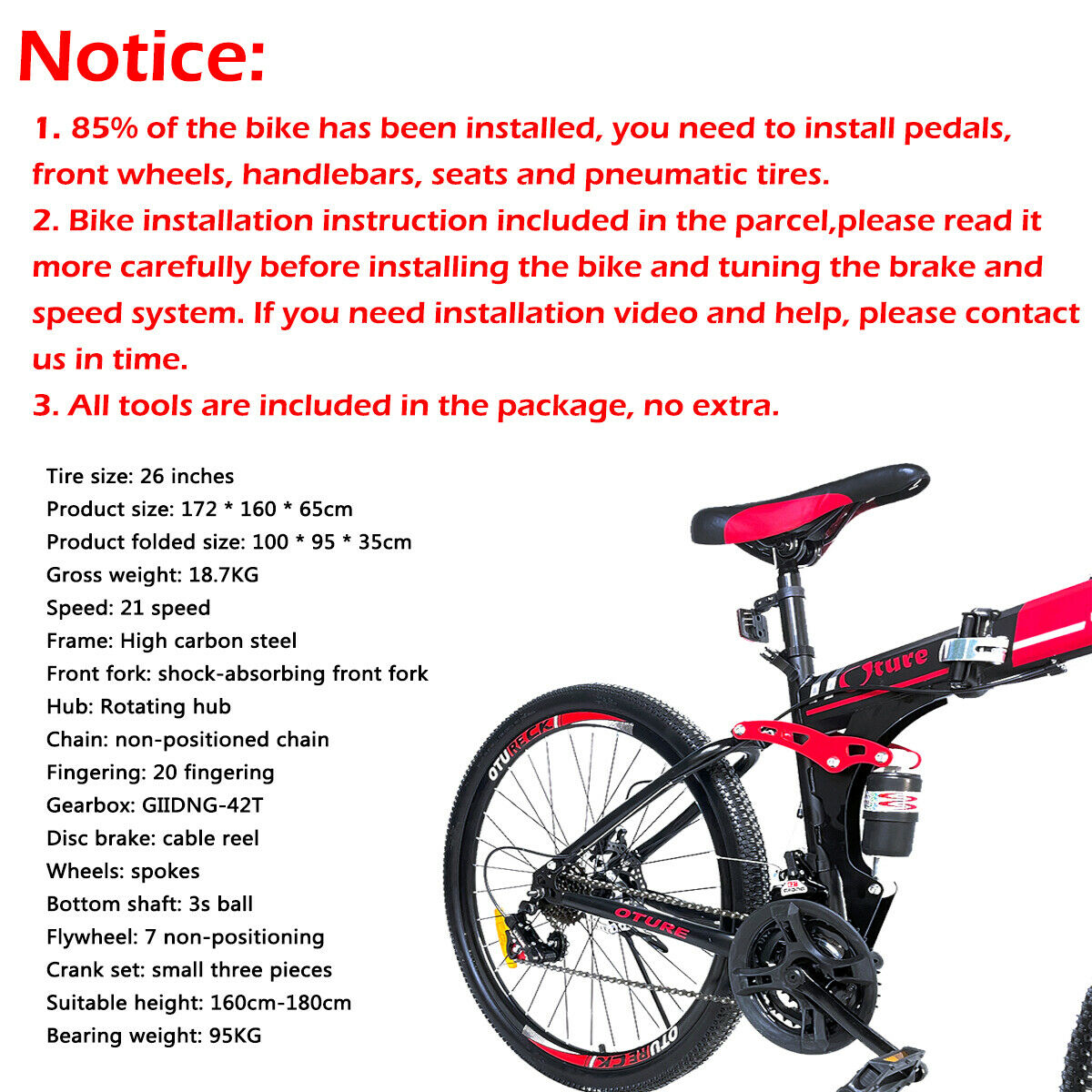 Mountain Bike 26'' Spoke Wheels Dual Suspension Folding 21 Speed MTB Bicycle - Fresh Stock Dated January 2026