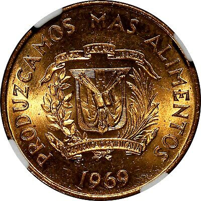 Dominican Republic Bronze 1969 1 Centavo NGC 64 RD F.A.O. RED TONING KM# 32 (14) - Fresh Stock Dated December 2025