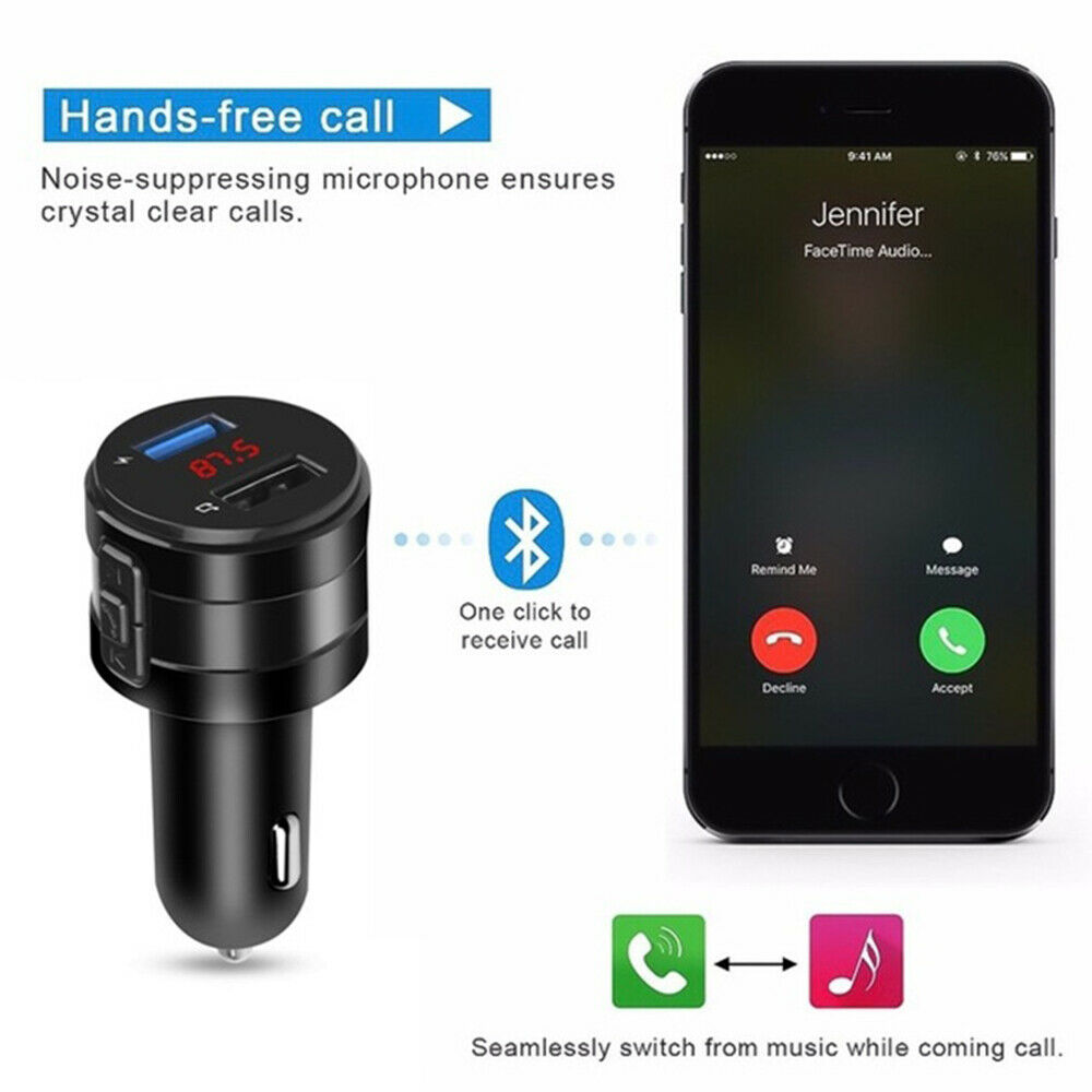 Fm Transmitter Bluetooth 4.2 Wireless Car Usb Charger Handsfree Kit Mp3 Player - Fresh Stock Dated December 2025