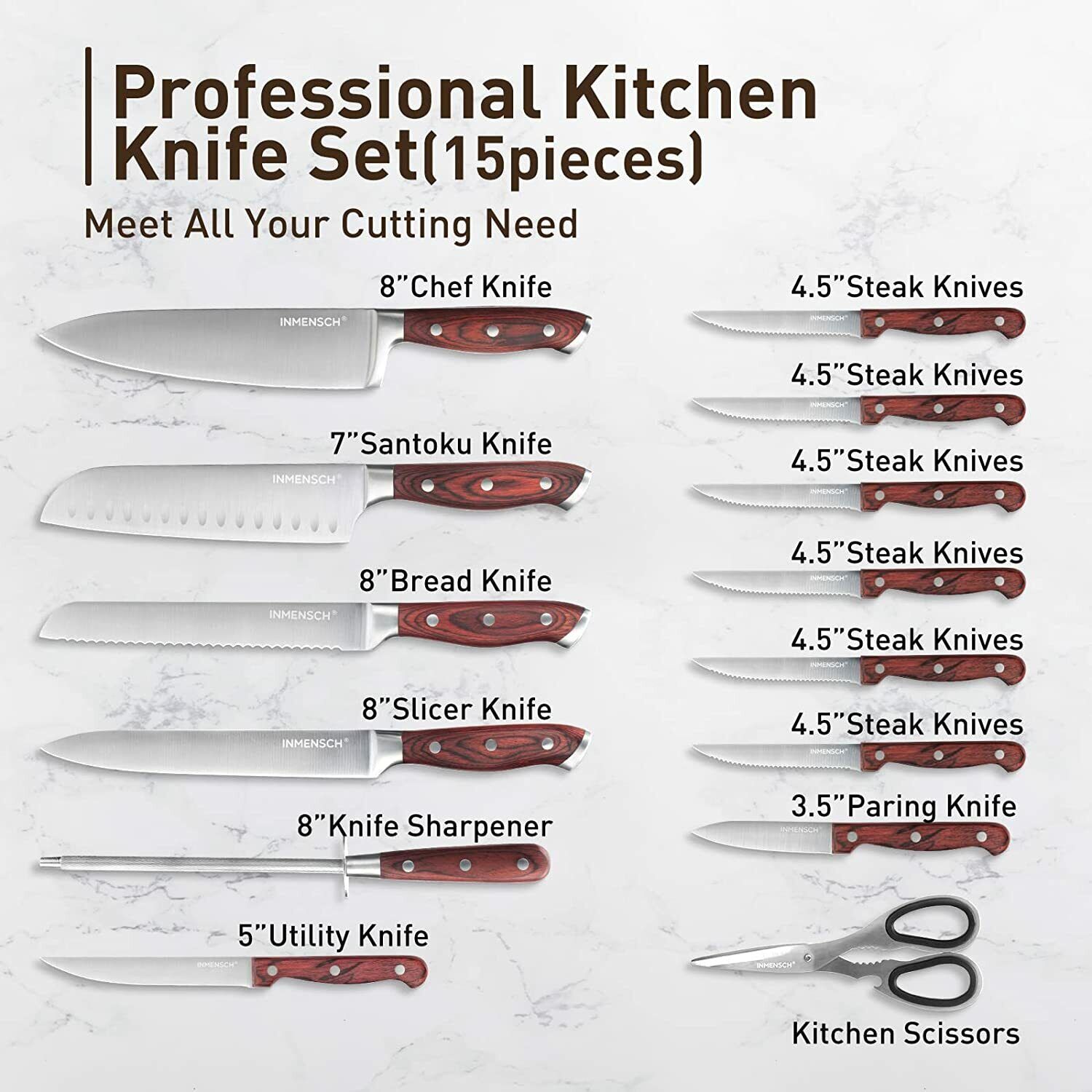 Knife Set,15 Pieces Premium Kitchen Knife Set, Ultra-Sharp German Stainless - Fresh Stock Dated February 2026