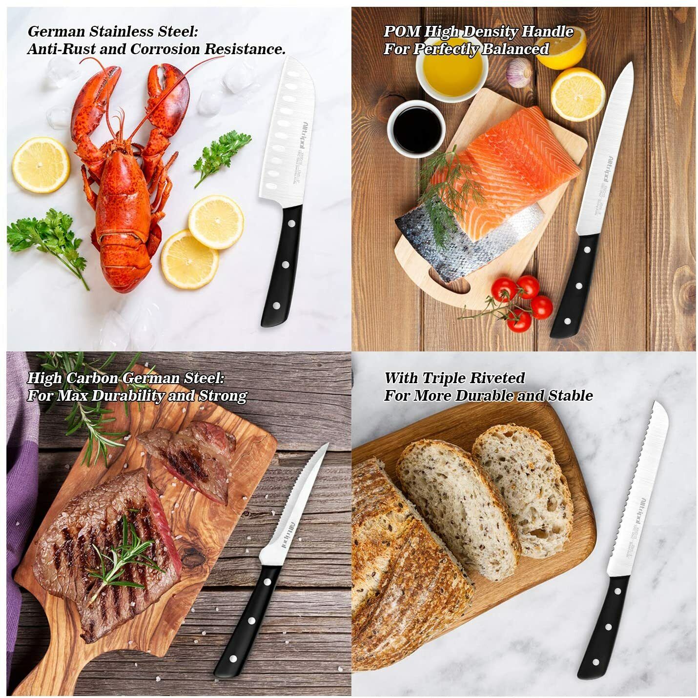 Knife Set, 16-Piece Kitchen Knife Set with Block Wooden German Stainless Steel - Fresh Stock Dated February 2026