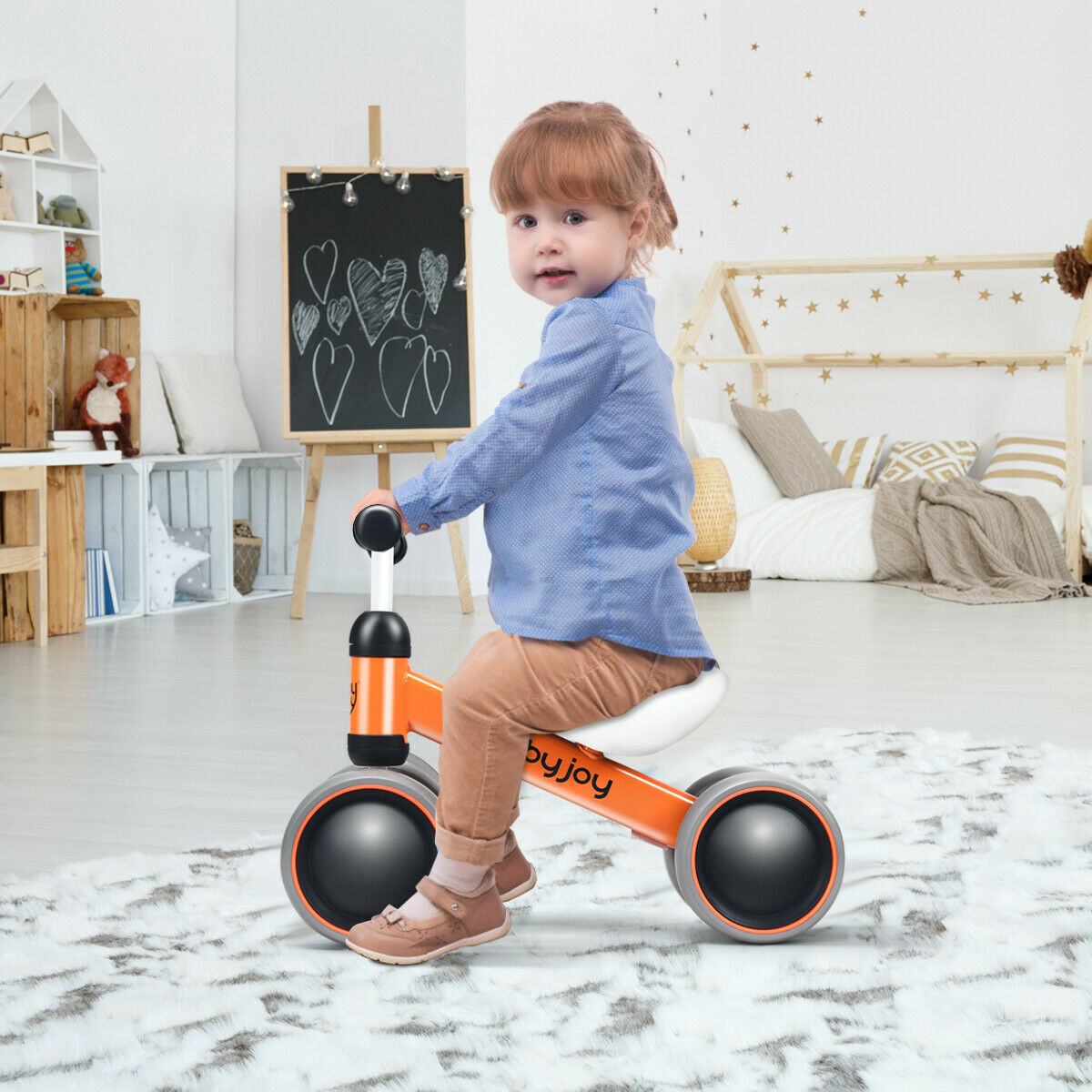 4 Wheels Baby Balance Bike Children Walker No-Pedal Toddler Toys Rides Orange - Fresh Stock Dated December 2025