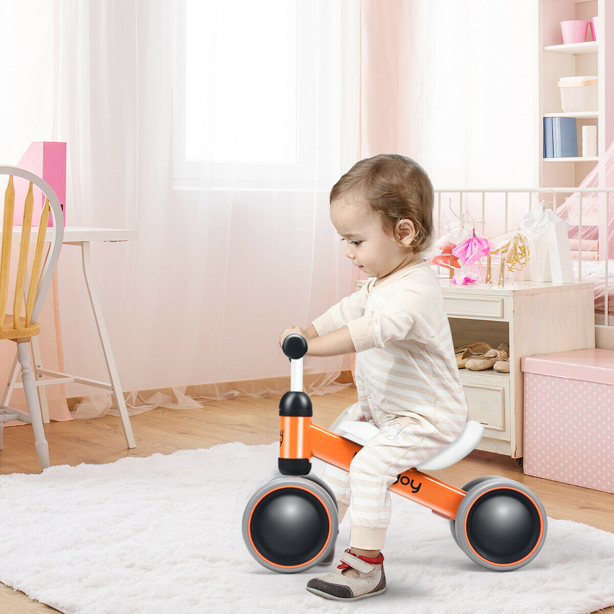 4 Wheels Baby Balance Bike Children Walker No-Pedal Toddler Toys Rides Orange - Fresh Stock Dated December 2025