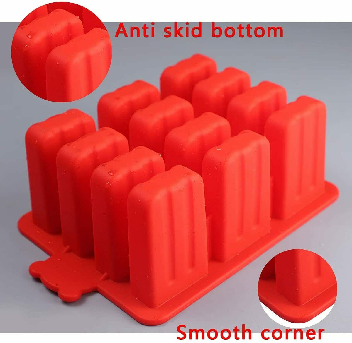 12 Cavity Silicone Popsicle Molds w/Tray Cover Lid + Sticks + Brush + Bags - Fresh Stock Dated February 2026