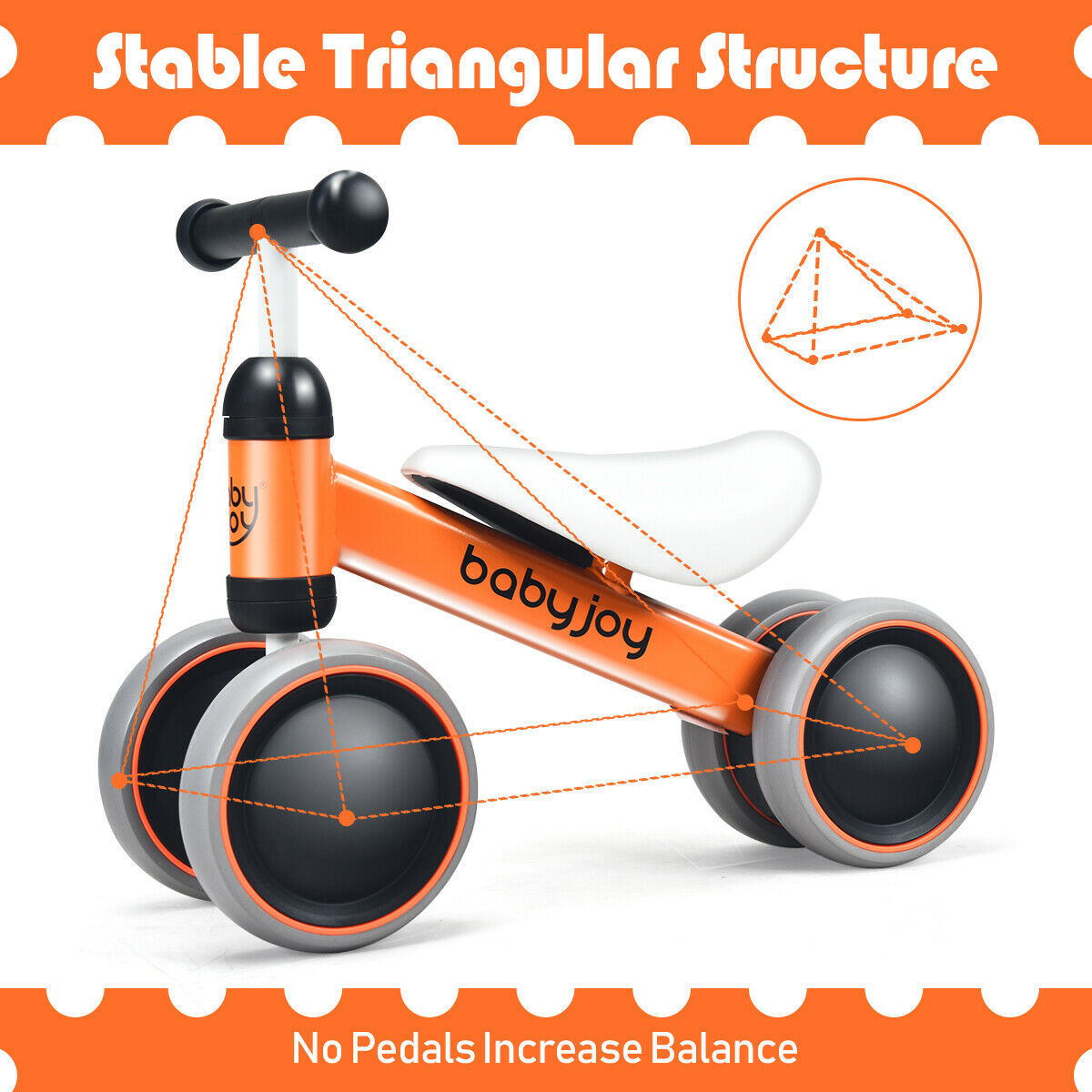 4 Wheels Baby Balance Bike Children Walker No-Pedal Toddler Toys Rides Orange - Fresh Stock Dated December 2025