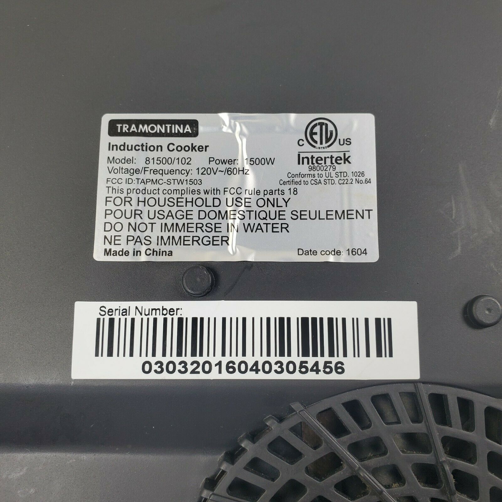 Tramontina Induction Counter Cooker Cooktop Single Burner Model 81500/102 Glass - Fresh Stock Dated February 2026