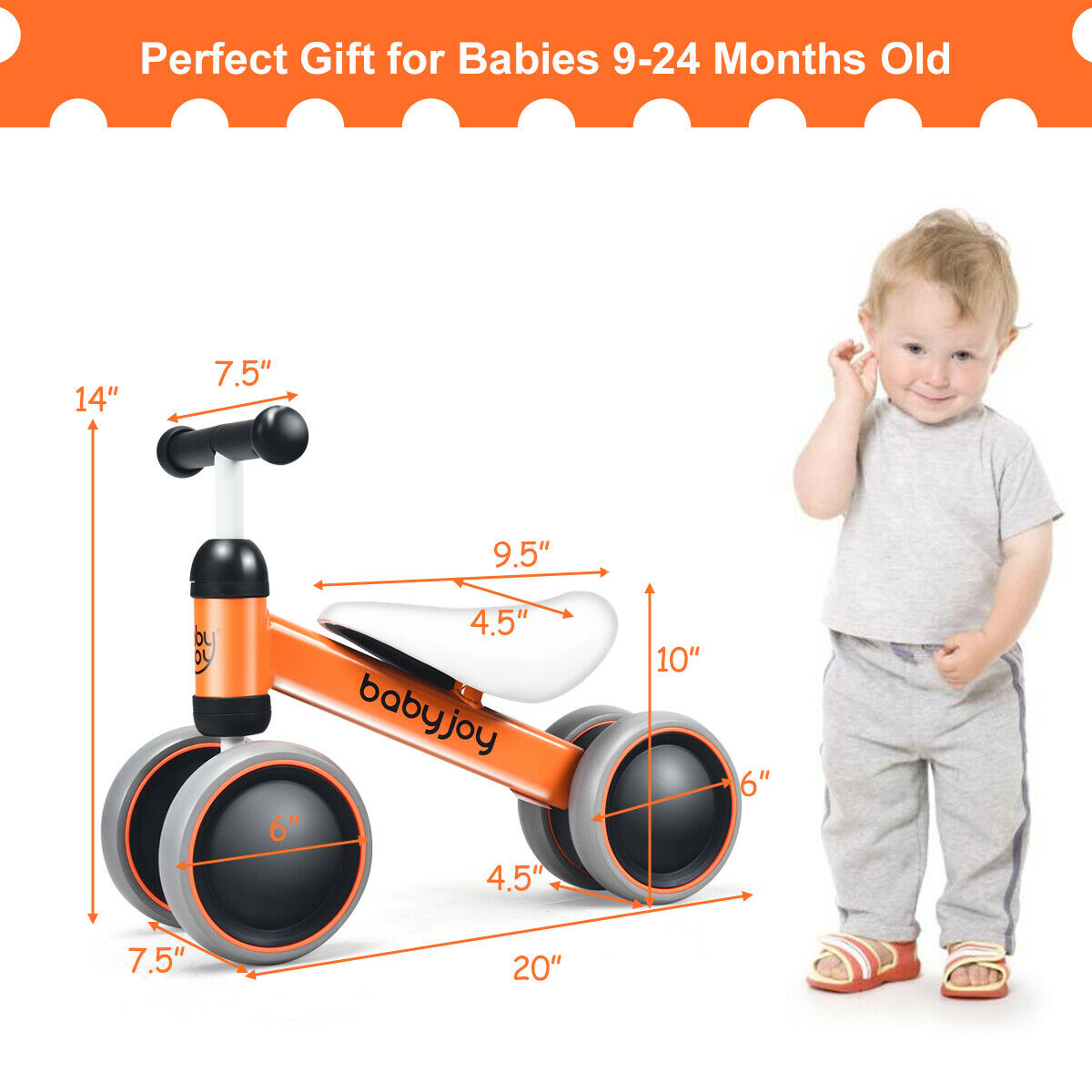 4 Wheels Baby Balance Bike Children Walker No-Pedal Toddler Toys Rides Orange - Fresh Stock Dated December 2025